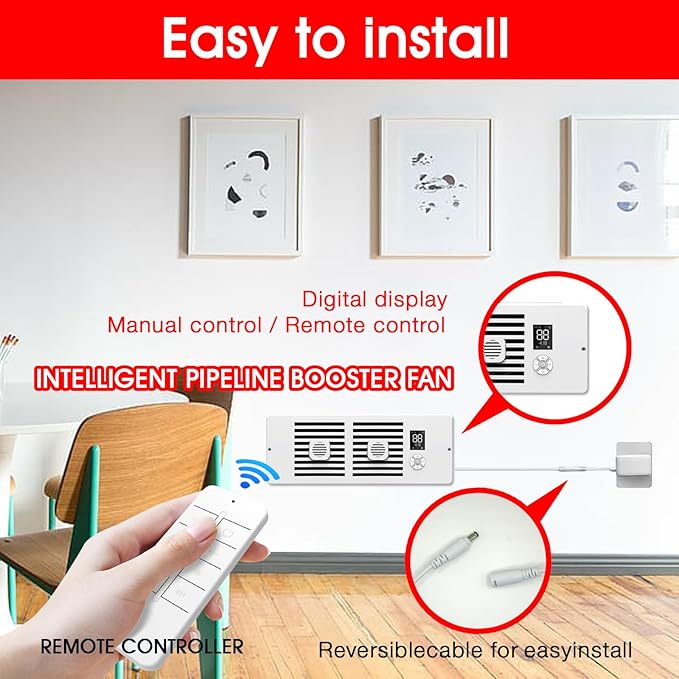 Register Booster Fan Fits 4" x 12" Register Holes, 10-Speed Smart Thermostat AC - Image 5