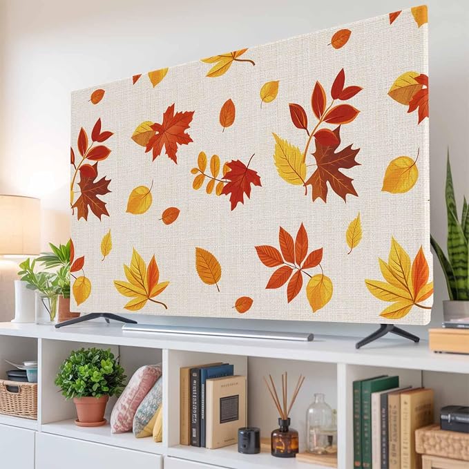 Autumn Orange Maple Leaves Falling Indoor TV Cover, Elastic TV Screen Protector by Unknown
