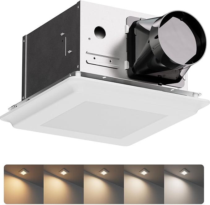 2 In 1 Bath Fan With LED Light, 25W Ceiling Mount Ventilation Fan and Light by JULLISON