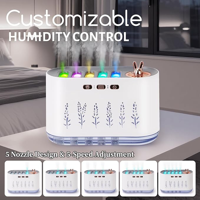 5 Nozzle Music Sync Humidifier Diffuser, RGB LED Light Show - Image 2