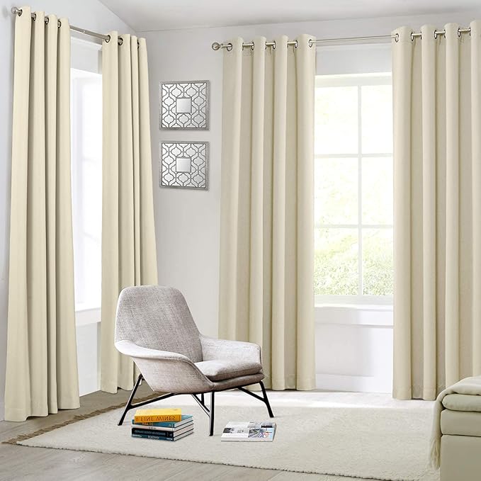 MYSKY HOME Beige Bedroom Blackout Curtains, 42 x 63 Inch, Dark Grommet Living - Image 6