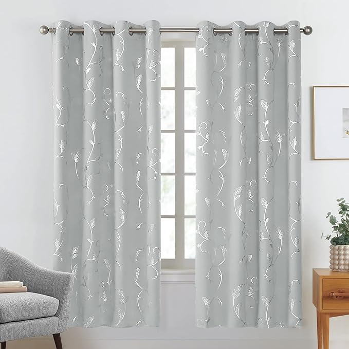 BUHUA Blackout Curtains 72 Inches Long, Vine Foil Print Pattern Room Darkening - Image 2