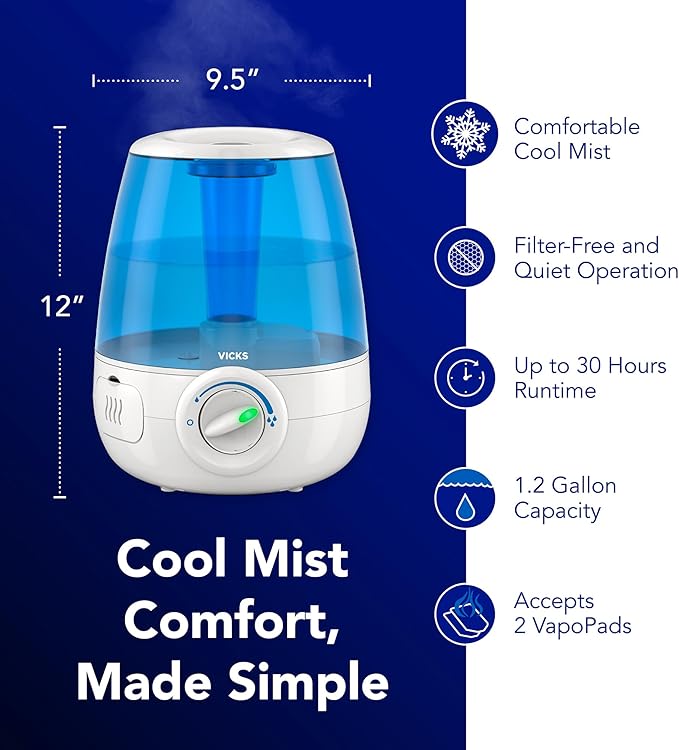 Vicks Filter-Free Ultrasonic Humidifier, Recommended by Pediatricians* - Image 2