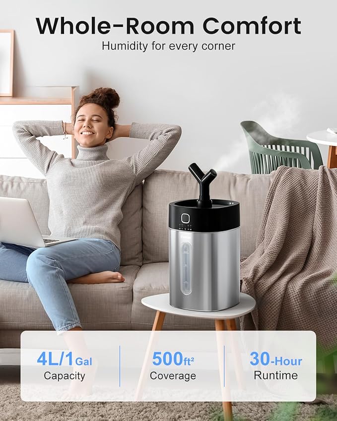 Feekaa Stainless Steel Humidifier, Easy Clean Dishwasher Safe, 4L/1Gal Cool - Image 2