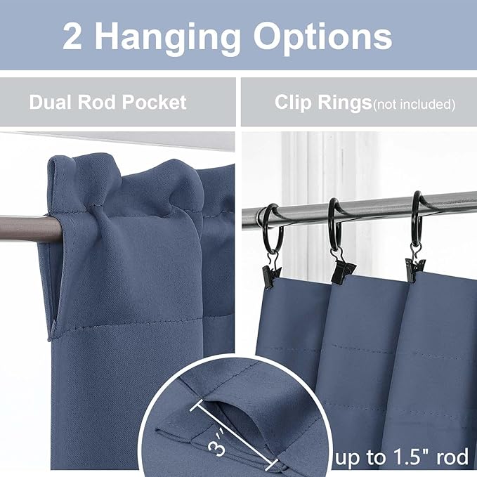 Chyhomenyc Denim Blue Short Blackout Curtains 24 Inch Length, Small Kitchen - Image 5