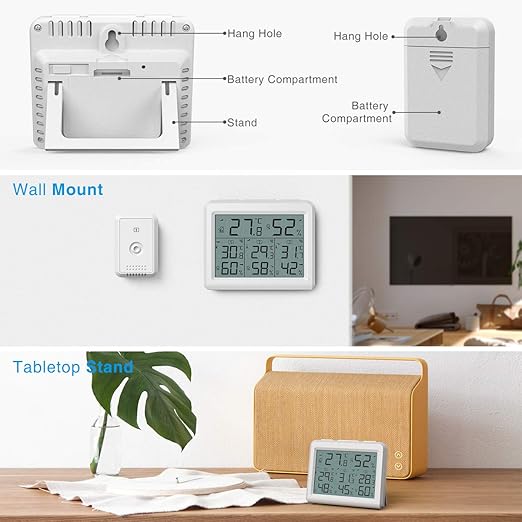 AMIR Indoor Outdoor Thermometer, 3 Channels Digital Hygrometer Thermometer - Image 4