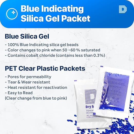 5 Gram Blue "Dry & Dry" Premium Indicating Silica Gel Packets - Image 2