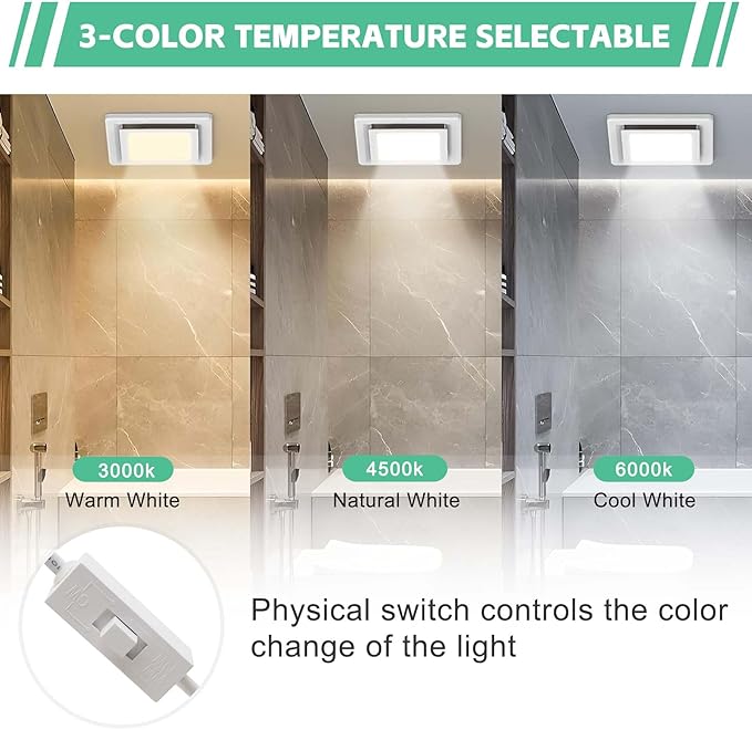 Bathroom Ventilation Fan with Light, With light color controller, 12W Square - Image 3