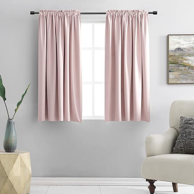 DONREN 48 Inch Length Blush Pink Curtains by DONREN