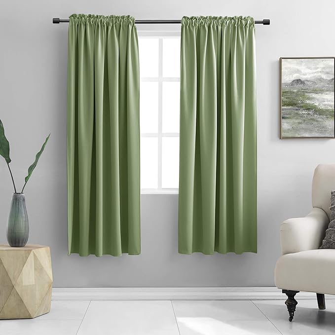 DONREN 72 Inches Long Sage Green Blackout Curtains by DONREN