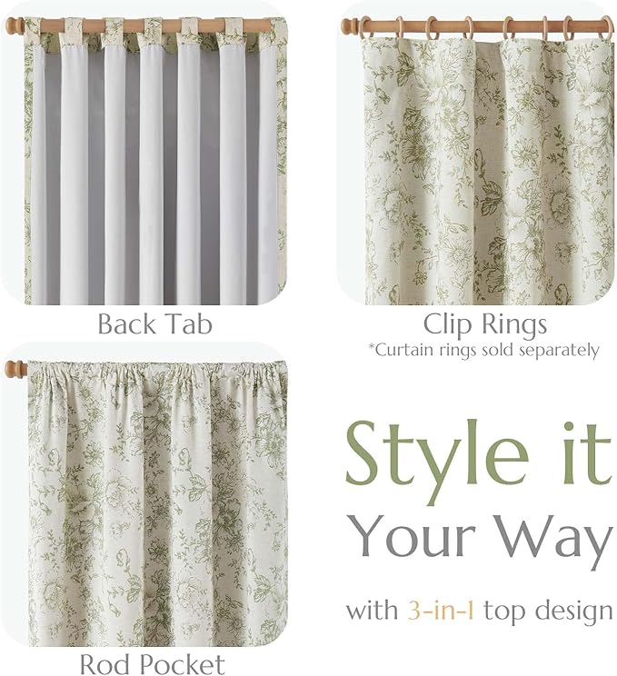 jinchan Blackout Curtains Linen Blend Floral Curtain - Image 5