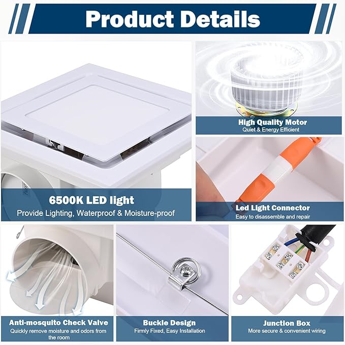 FEITON Square Bathroom Exhaust Fan - Image 6
