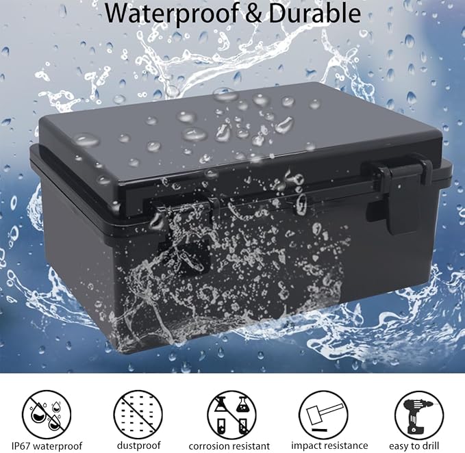 Junction Box, Hinged Black Cover IP67 Waterproof ABS Project Box - Image 2