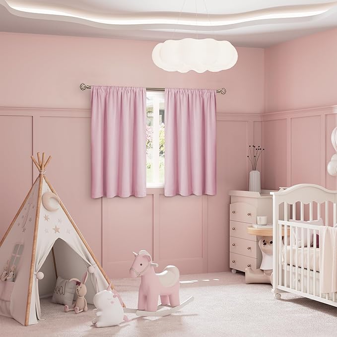 BGment Pink Blackout Curtains for Nursery, Short Full Room Darkening Thermal - Image 2