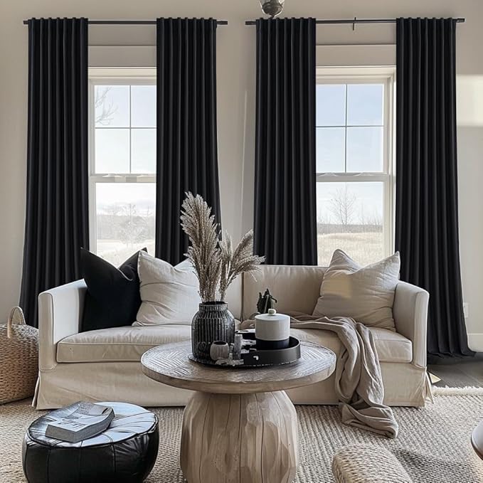 Long Black Curtains for Living Room Black Out Drapes for Bedroom, Lush Decor - Image 7