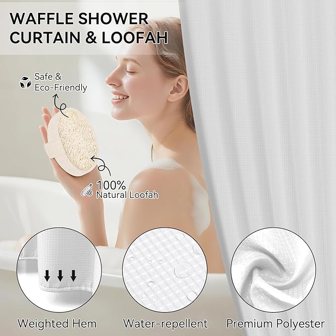 White Bathroom Set, Natural Loofah Sponge, Soap Dispenser, Toothbrush Holder - Image 5