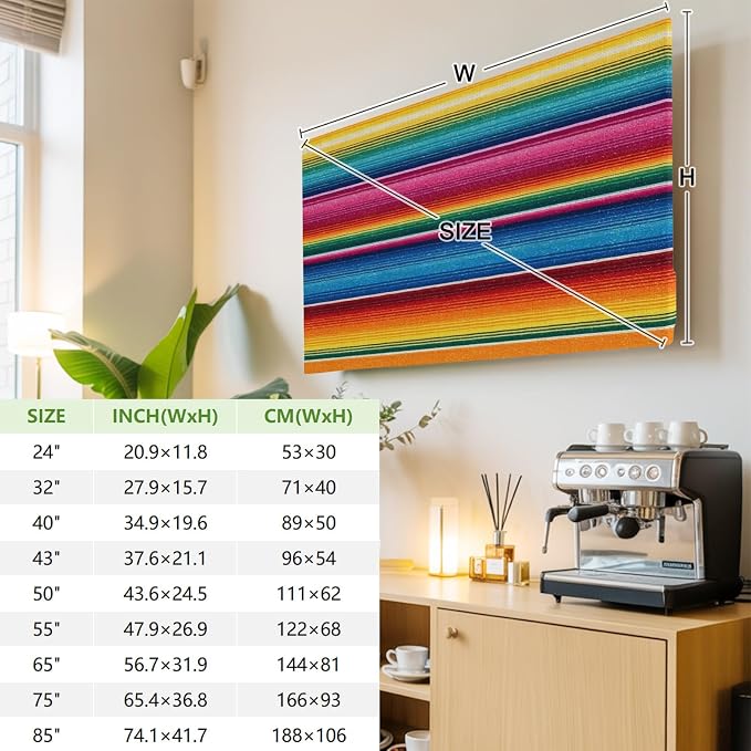 Colorful Mexican Stripe Indoor TV Cover, Elastic TV Screen Protector Rainbow - Image 4
