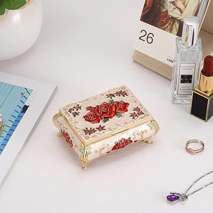 Hipiwe Vintage Metal Jewelry Box Small Treasure Chest Case Trinket Organizer - Image 2