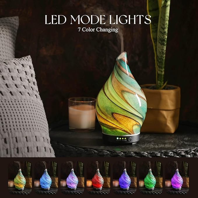 Porseme 150ml Essential Oil Diffuser Glass Color Changing Aroma Air Diffusers - Image 2