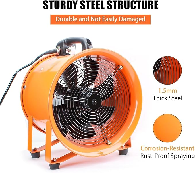 8-Inch High-Velocity Portable Utility Blower Fan, Industrial Exhaust Fan - Image 4
