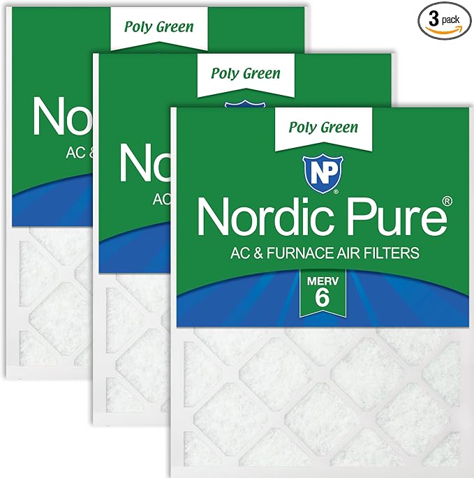 Nordic Pure 12x24x1 Poly Green MERV 6 Pleated AC Furnace Air Filters 3 Pack | by NordicPure