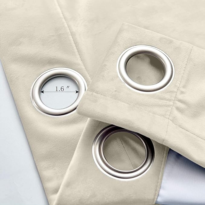 ChadMade Blackout Lined Premium Velvet Curtain Ivory 100Wx120L Inch, Eyelet - Image 4
