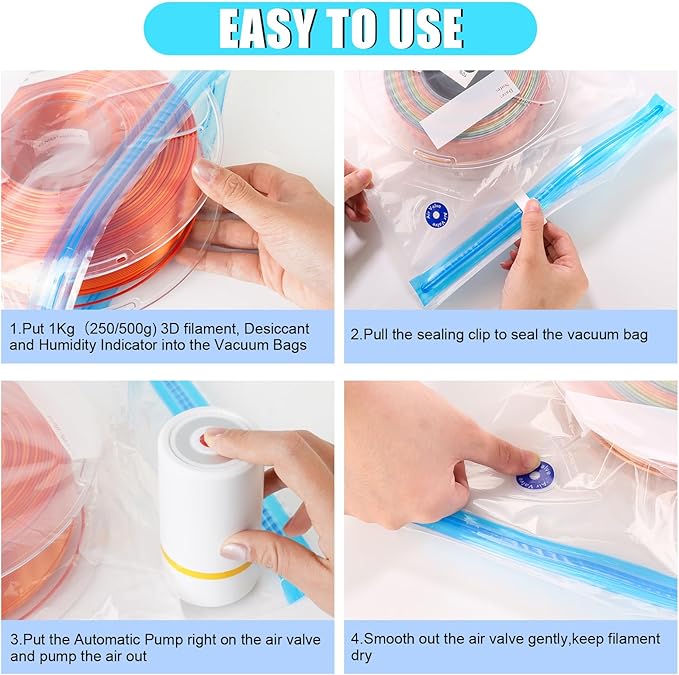 AMOLEN Filament Storage Bags Vacuum Kit, Cleaning Drying Sealed 16 Bags - Image 4