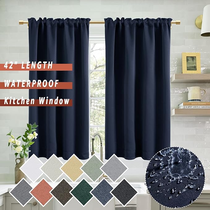 Navy Blue Curtains 2 Panels for Boys Bedroom, Short Dark Room Darkening 42 Inch - Image 3