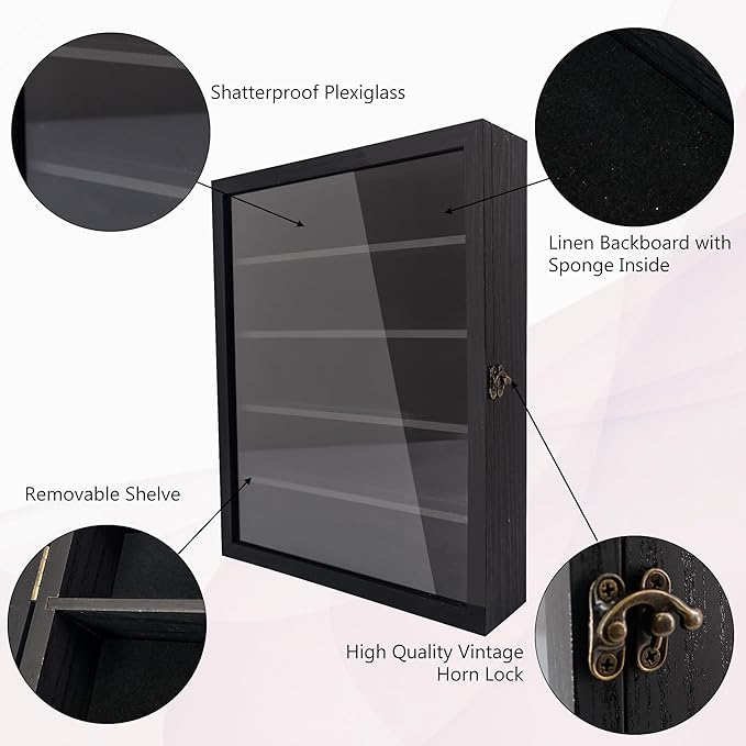 Shadow Box with Shelves, Keepsake Collectibles, Coins Military Medals Pins - Image 4