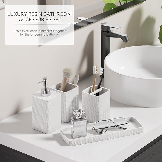 Resin White Bathroom Set, Bath Towel Set, Natural Loofah Sponge, Soap Dispenser - Image 6