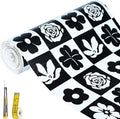 Shelf Liners Non Adhesive Black & White Checkerboard Floral by Oneoftheworld