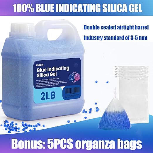 2LBS Desiccant Beads, Premium Blue Indicating Reusable Silica Gel Beads Bulk - Image 2