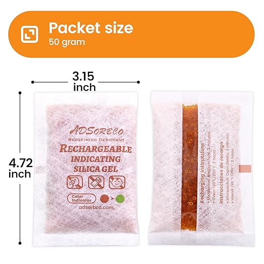 Adsorbco Rechargeable Desiccant, Indicating Silica Gel Packets, Moisture - Image 2
