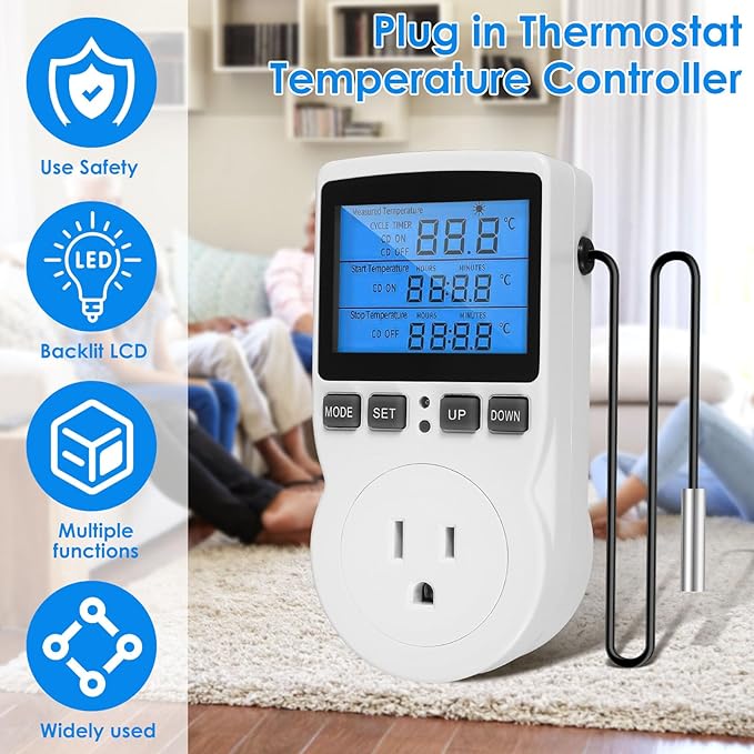Digital Temperature Controller, 1800W 15A/120V Safe Thermostat Timer Outlet - Image 3