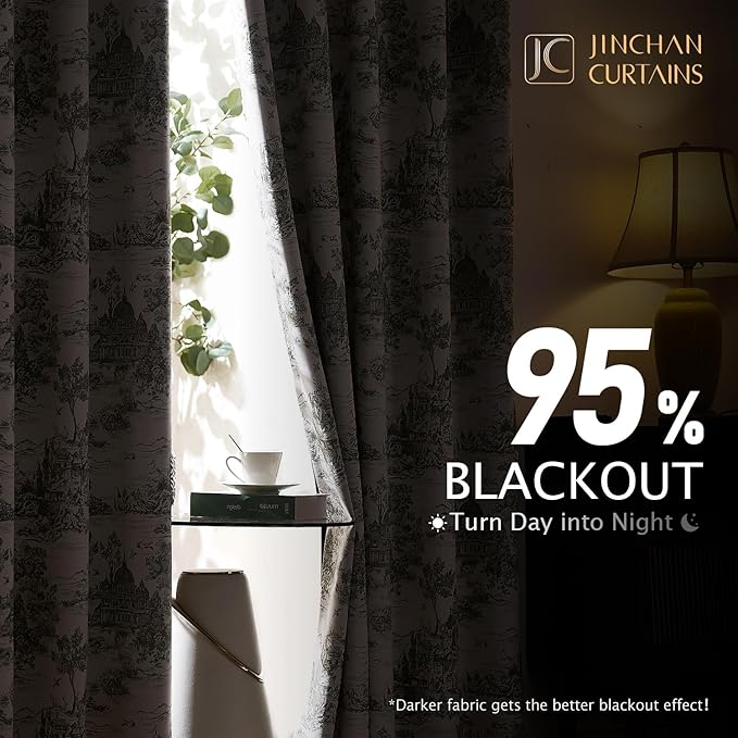jinchan 95% Blackout Toile Curtains - Image 3