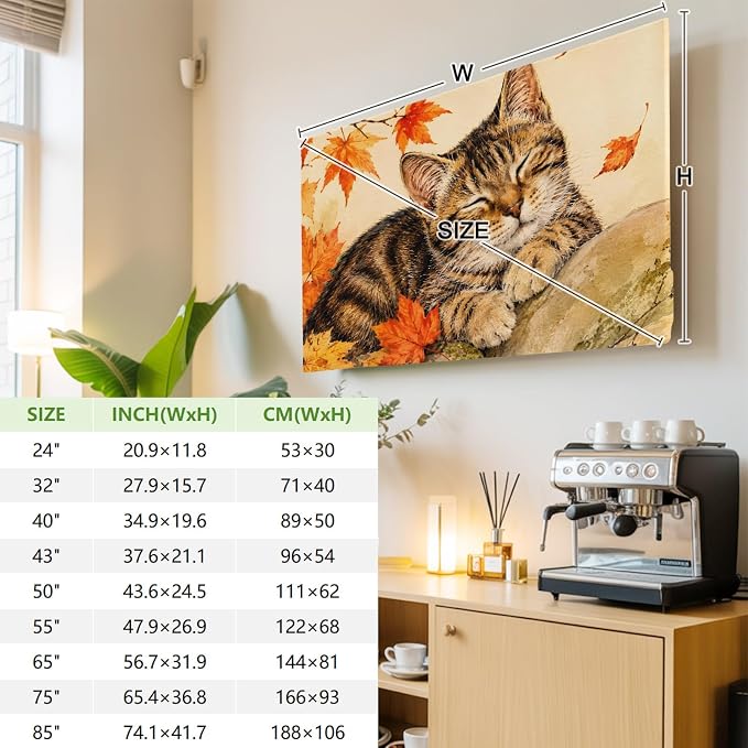 Thanksgiving Cute Tabby Cat Indoor TV Cover, Elastic TV Screen Protector Retro - Image 4
