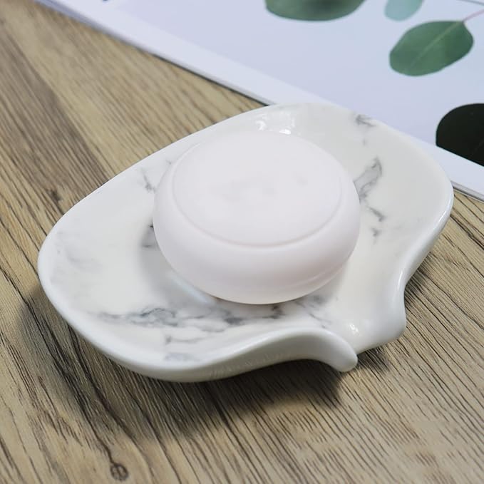 Ceramic Marble Texture Soap Dish, Self Draining Slot, Portable - Image 5