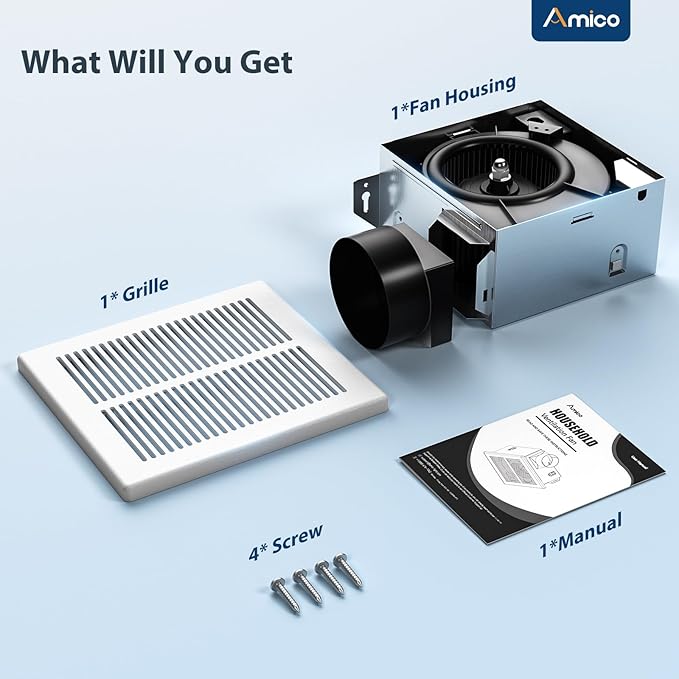 Amico Bathroom Exhaust Fan, 1.0 Sones, 80 CFM, Low Noise, Ceiling Mounted - Image 7