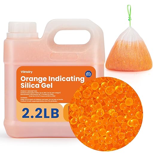 2.2LBS Desiccant Beads, Premium Orange Indicating Reusable Silica Gel Beads Bulk by Viktairy