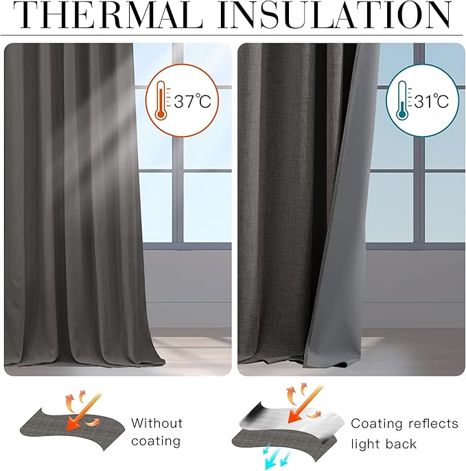 RYB HOME 100% Blackout Linen Textured Curtains 108 inches Long, Thermal - Image 4