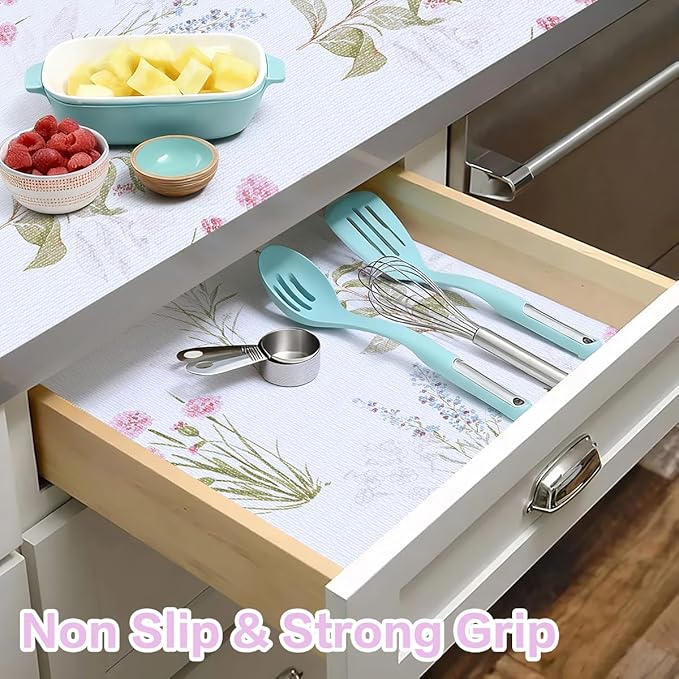 Floral Shelf Liner for Kitchen Cabinets Non Adhesive Drawer Liners Non Slip - Image 6
