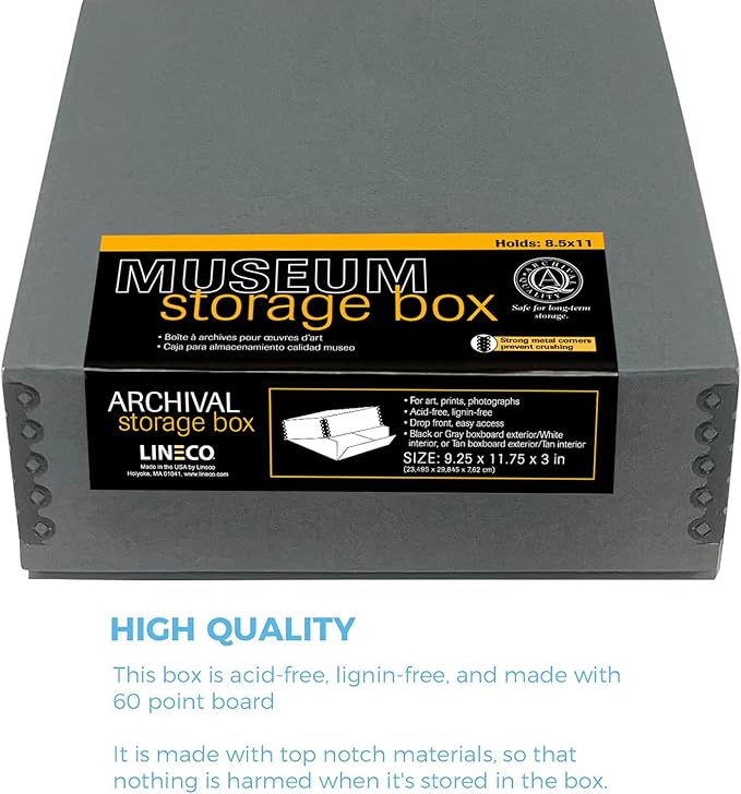 Lineco Museum Archival Storage Box, 9.25x11.75x3 in. Drop Front Design. - Image 4