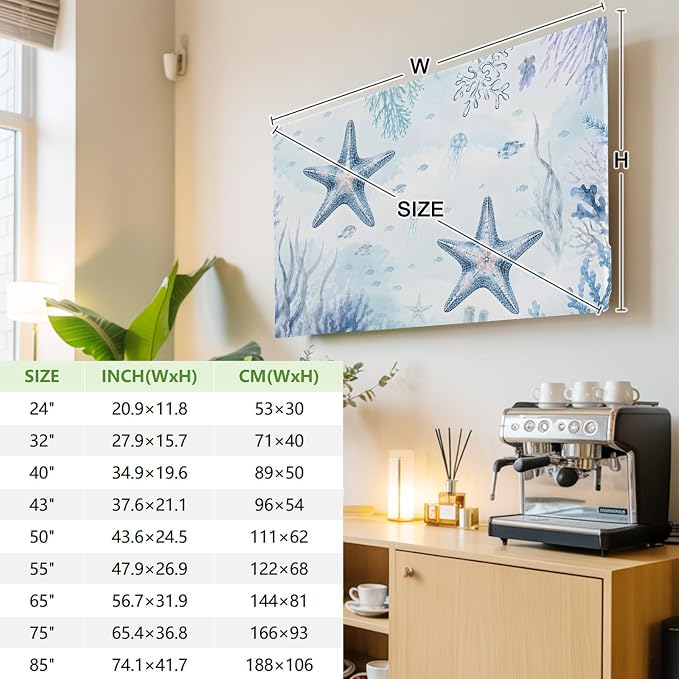 Sea Blue Starfish Coral Indoor TV Cover, Elastic TV Screen Protector Coastal - Image 4