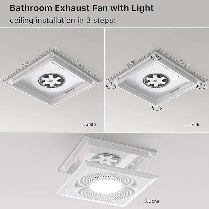 Bathroom Exhaust Fan with Light 165CFM Shower Bathroom Vent Fan with 11.8IN 15w - Image 8