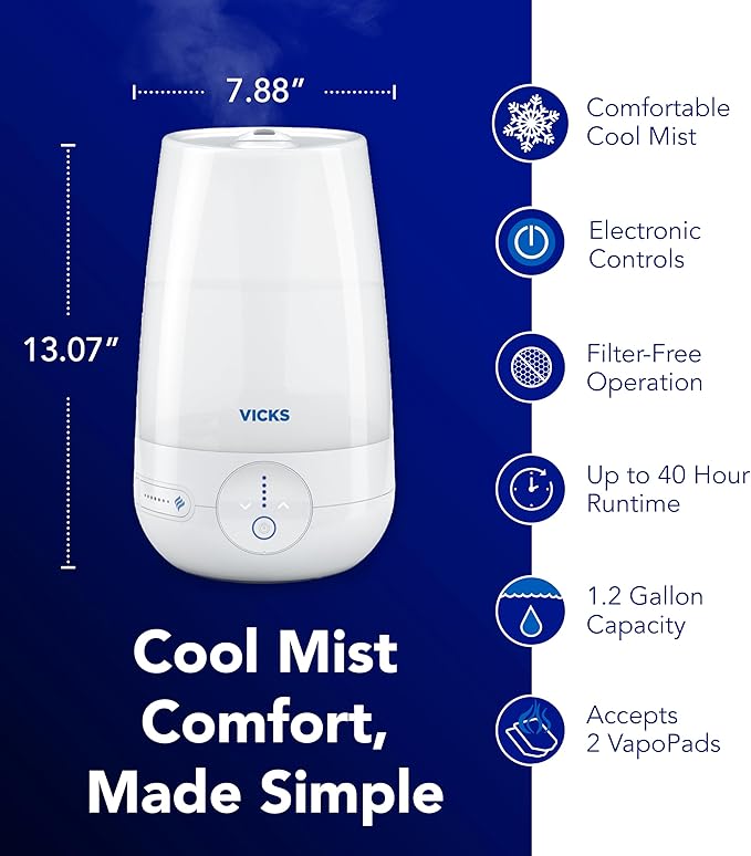 Vicks FilterFree Plus Cool Mist Plus Humidifier, Medium Room –Filter-Free Cool - Image 4