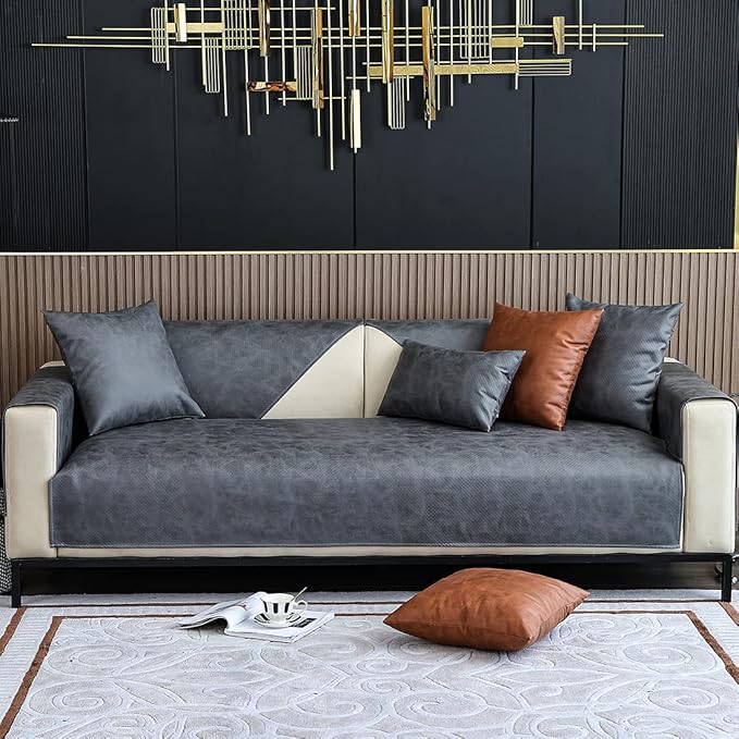Faux Leather Waterproof Couch Sofa Cover Vintage PU Sectional Couch Cover Non - Image 2