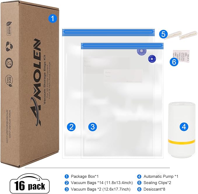 AMOLEN Filament Storage Bags Vacuum Kit, Cleaning Drying Sealed 16 Bags - Image 7