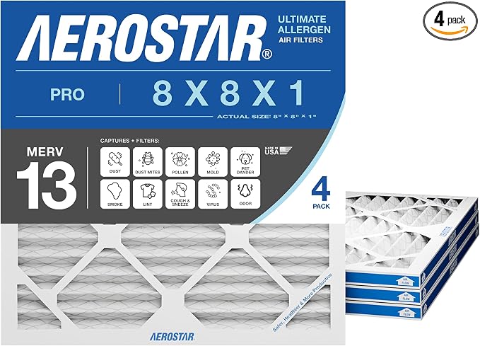 Aerostar 8x8x1 MERV 13 High Efficiency Pleated Air Filter, Electrostatic AC by AirFiltersDelivered