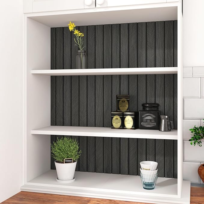Grey/Black 3D Wood Panels for Wall Decor 200"x12" Peel and Stick Faux Wood Wall - Image 7