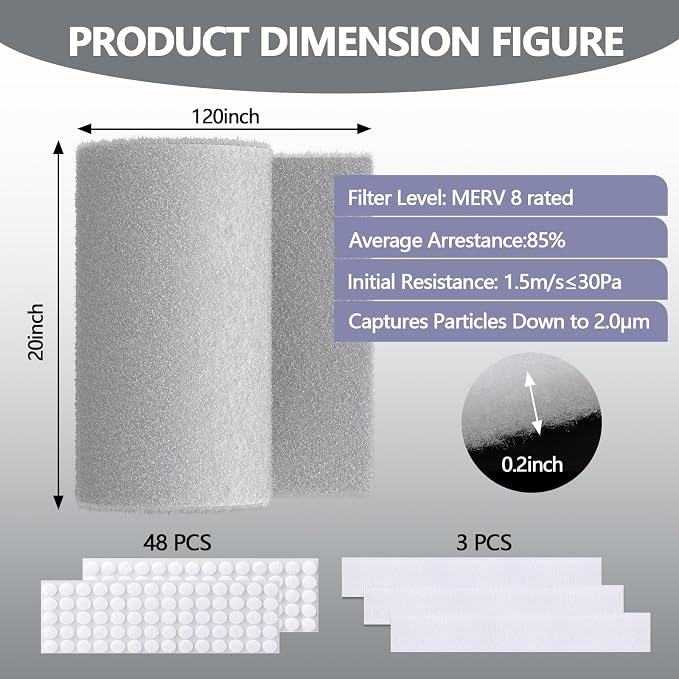 20" x 120" Cut to Size Air Filter Material, MERV 8 Triple Air Vent Filters - Image 2